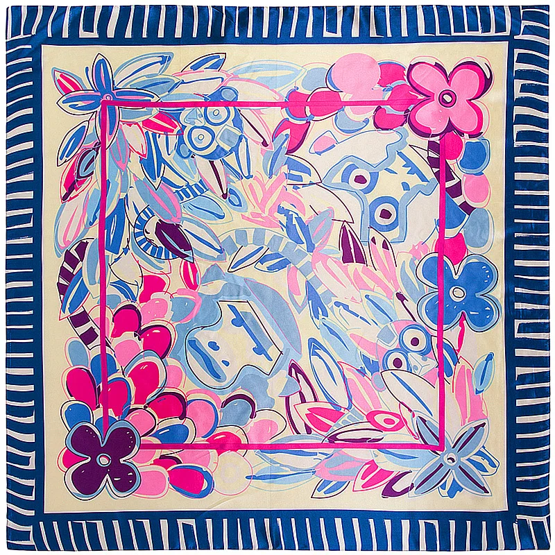 Flowers Monkeys Face Square Scarf Silk Feeling 90cm Scarves Match Apparel font b Accessory b font