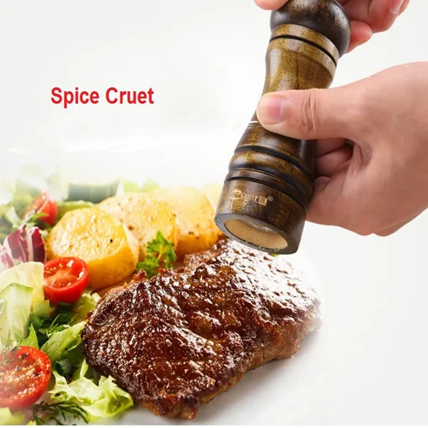 

Herb Grinder Pepper Spice Wooden Cruet Mill Condiment Grinding Salt Gourmet Shaker Set Machine Caster Kitchen Tool Free Shipping