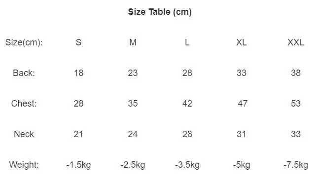 dog clothes size chart