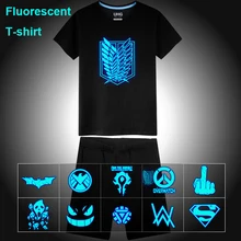 Лето Неон Флуоресцентный атака на Титанов вспышки печатных Повседневное Детская Хлопковая футболка футболки Для мужчин комплекты футболки шорты брюки
