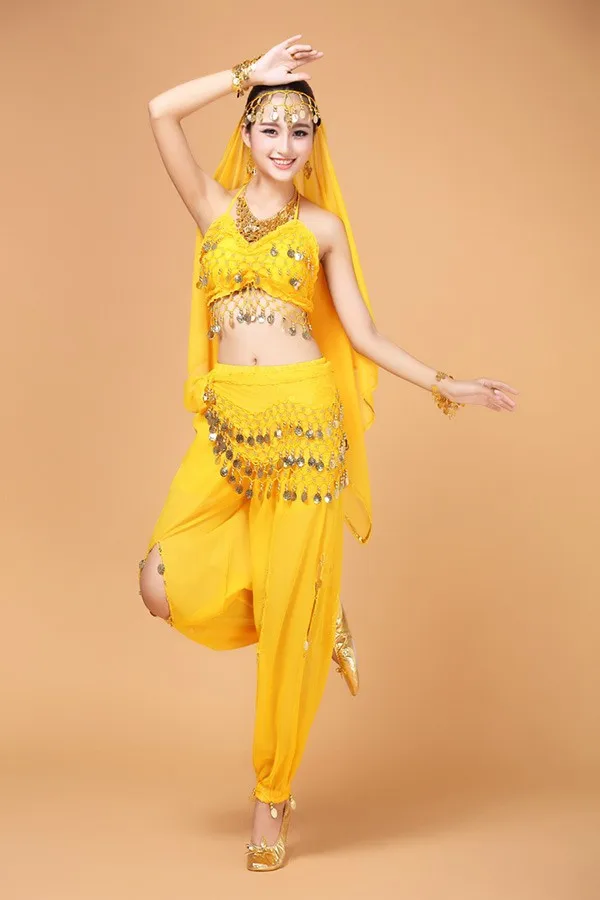 New 4pcs Set Belly Dance Costume Bollywood Costume Indian Dress Bellydance Dress Womens Belly Dancing Costume Sets 7 Color