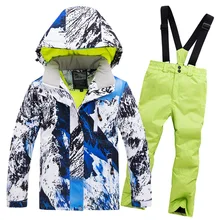 Лыжные костюмы для мальчиков флисовые детские зимние комплекты с капюшоном ветрозащитные спортивные детские сноубордические нарядные куртки комбинезоны зимняя одежда
