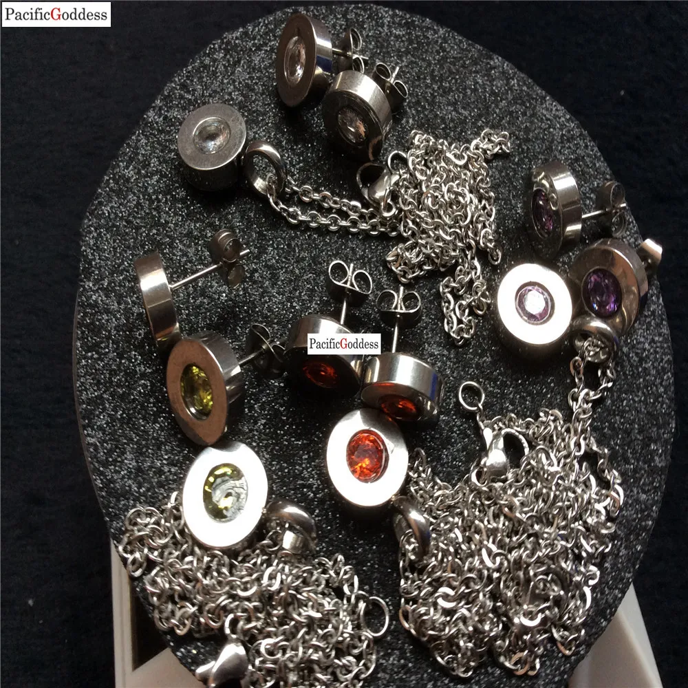

4 COLORS crystal silver stainless steel jewelry set for best girl as gift wedding earrings necklaces pendant