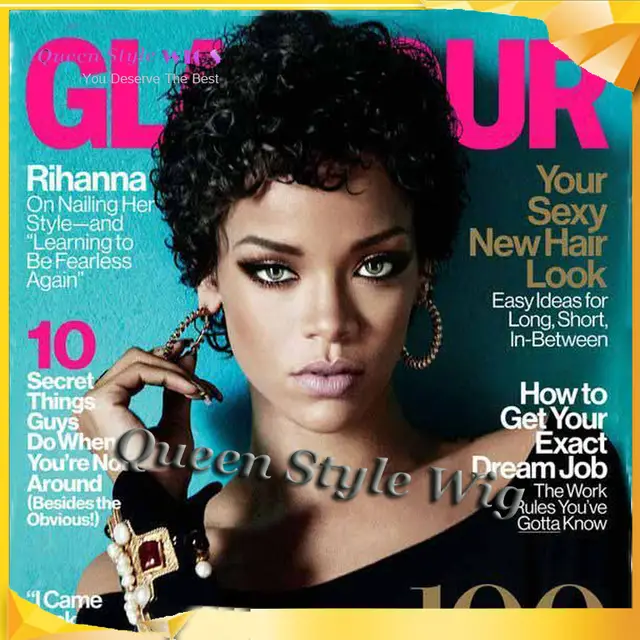 Synthetic Short Black Hair Wig Celebrity Rihanna S Short Black
