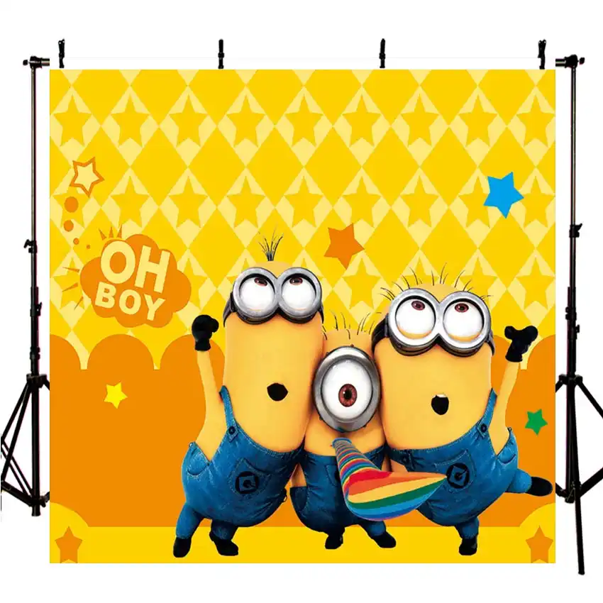 Neoback Cartoon Yellow Vinyl Backdrop Minions Kids Birthday Banner
