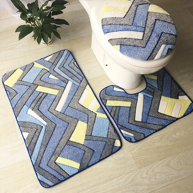 

Bathroom Mat Set 3pcs Toilet Seat Mat Cushion and Cover Flannel Non-slip Bath Mats Bath Rug Decor Mattress Set Home Decoration