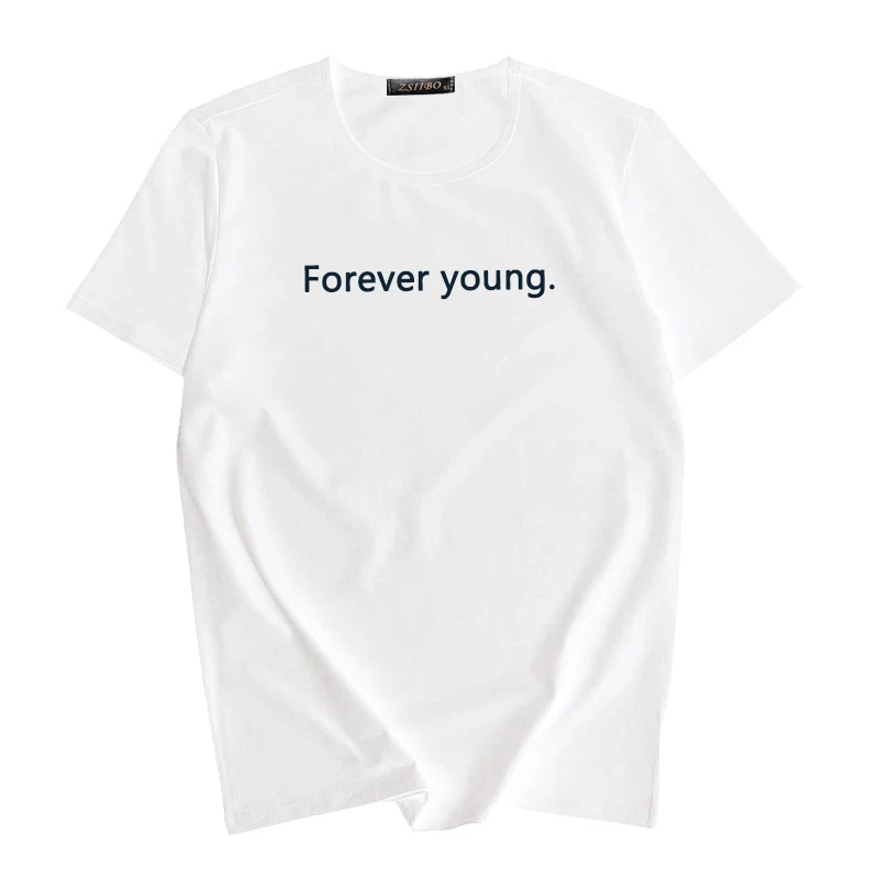 Новинка, летняя модная женская Футболка Harajuku с коротким рукавом, забавная футболка Ulzzang с надписью Forever Young, мультяшный топ, футболки
