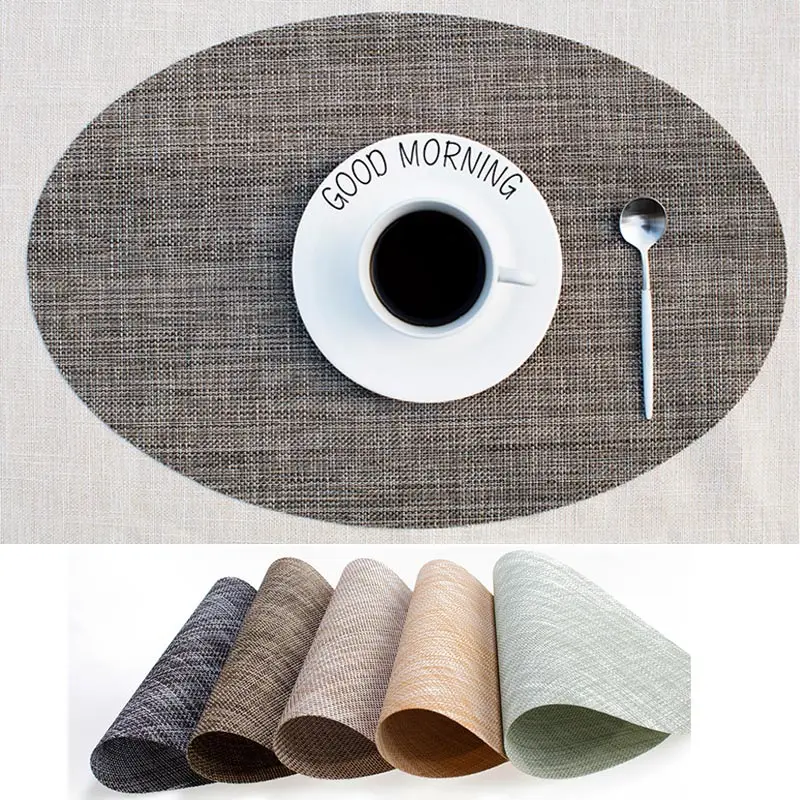 

45*30cm Fashion Table Mat PVC Elliptical Non-Slip Placemat Heat Insulation Pads Kitchen Restaurant Bowl Plate Cup Pad GQ999