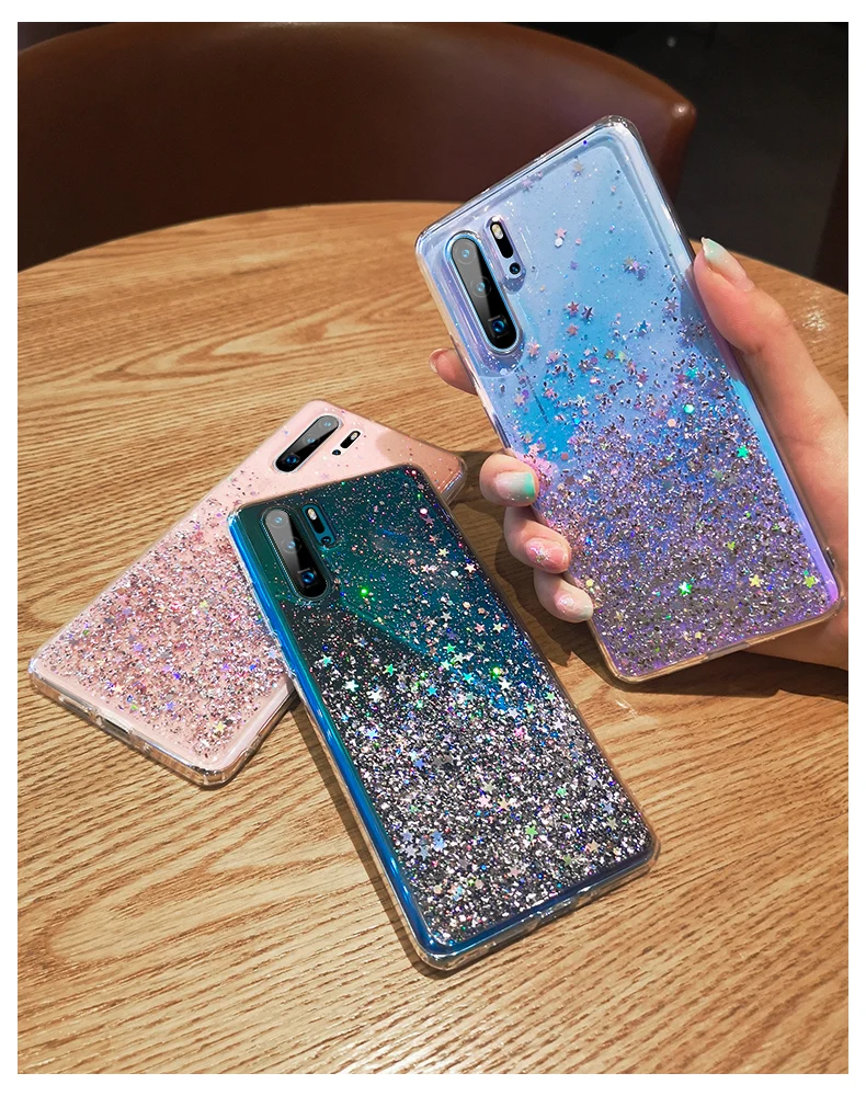 Bling Glitter Case for Huawei P20 Lite P30 Silicon Crystal Sequins Soft Cover for Huawei P30 Lite P20 Pro Transparent Phone Case