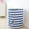 New Stripe anchor Laundry Hamper folding waterproof Clothes Storage Baskets Home decoration barrel kids toy organizer basket ► Photo 3/4