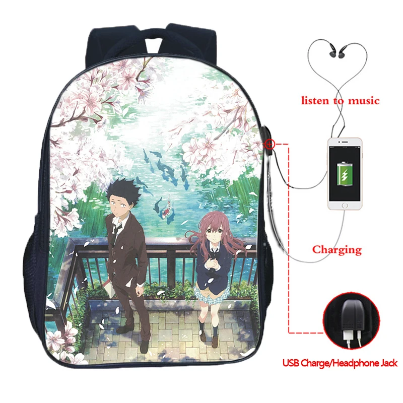 2 Для мальчиков и девочек Koe No Katachi A Silent Voice Ishida Shoya USB зарядка Мода Аниме usb зарядка Рюкзак для ноутбука подростковые рюкзаки - Цвет: 2