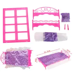 Ролевые игры игрушка для детей пластиковая кровать, мебель для спальни для кукольный домик игрушечная мебель розовый цвет