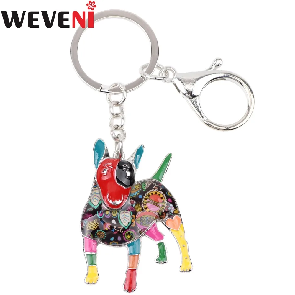 

WEVENI Enamel Metal Bull Terrier Dog Key Chain Wholesale Key Ring Jewelry For Women Girl Bag Charm Trendy Car Holder Bijoux Gift