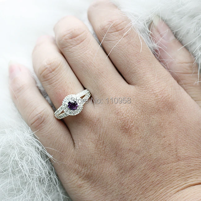 Для женщин Настоящее кольцо стерлингового серебра 925 с 5 мм круглой огранки кубического циркония свадебные украшения R130 Размеры 6 до 9