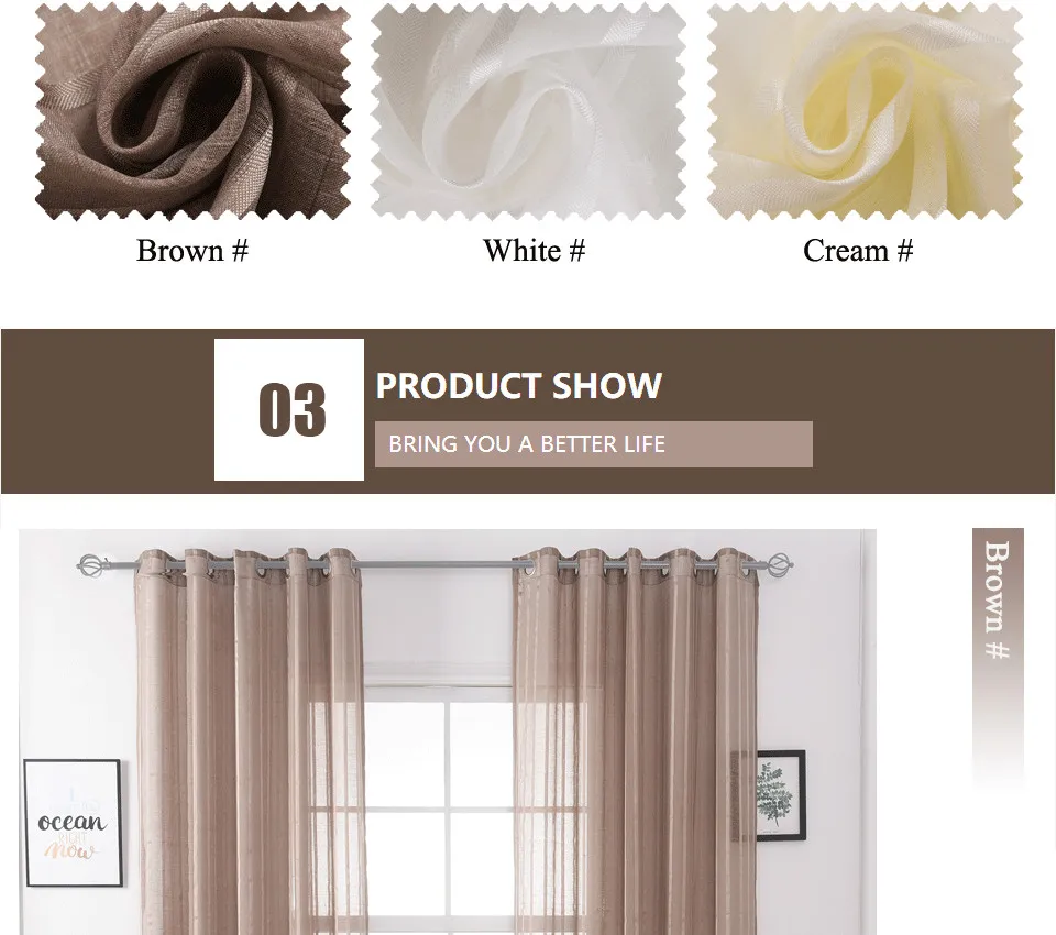 ICECUR Brown/White/Cream All-match Stripe Sheer Modern Curtains For Living Room Tulle Curtain for Bedroom Kitchen Window Voile