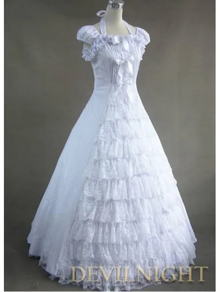 Классическое белое платье с кружевом и бантом в готическом викторианском стиле, платья размера плюс