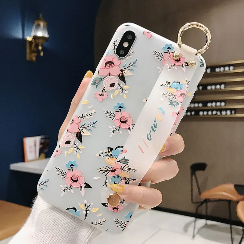 

Case For Xiaomi Redmi Note 5 6 7 4X Case Silicone Wrist Strap Phone Case for Xiaomi 5X 6X 8 9 Mi8 Mi9 Flower Holder Cover