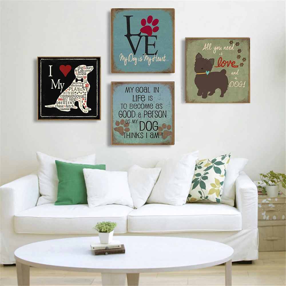 Винтажные плакаты и принты I Love My Dog настенные картины на холсте в стиле ретро для