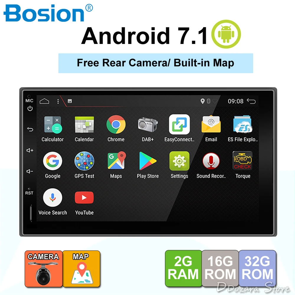 

7" Android 7.1 RAM 2G touch screen Quad core 2 DIN universal car radio gps with wifi BT stereo audio NO DVD PLAYER