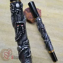Роликовая шариковая ручка Jinhao 41 серая с кристаллом Дракон чеканка