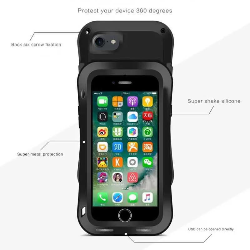 Slim Waist Metal Waterproof Phone Cases for iPhone 7 Dirtproof Shockproof Snowproof Aluminum Silica 8 (2)