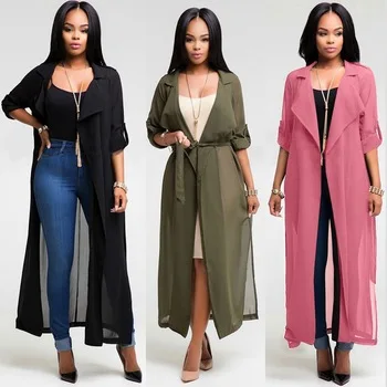 Summer Fashion Women Long Sleeve Lapel Chiffon Cardigan Blouse Shirt Long Jacket Beach Cover Up Sexy See-Through YF180