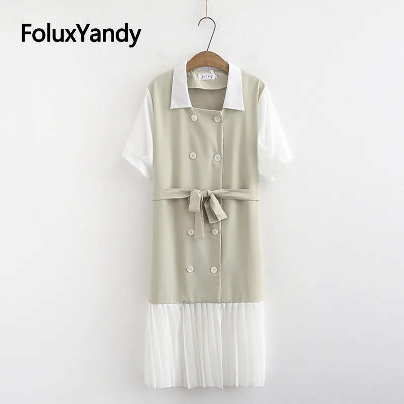 

Casual Sashes Dress 2019 New Summer Style Short Sleeve Double Breasted Pleated Dress Plus Size Vestidos KKFY3691