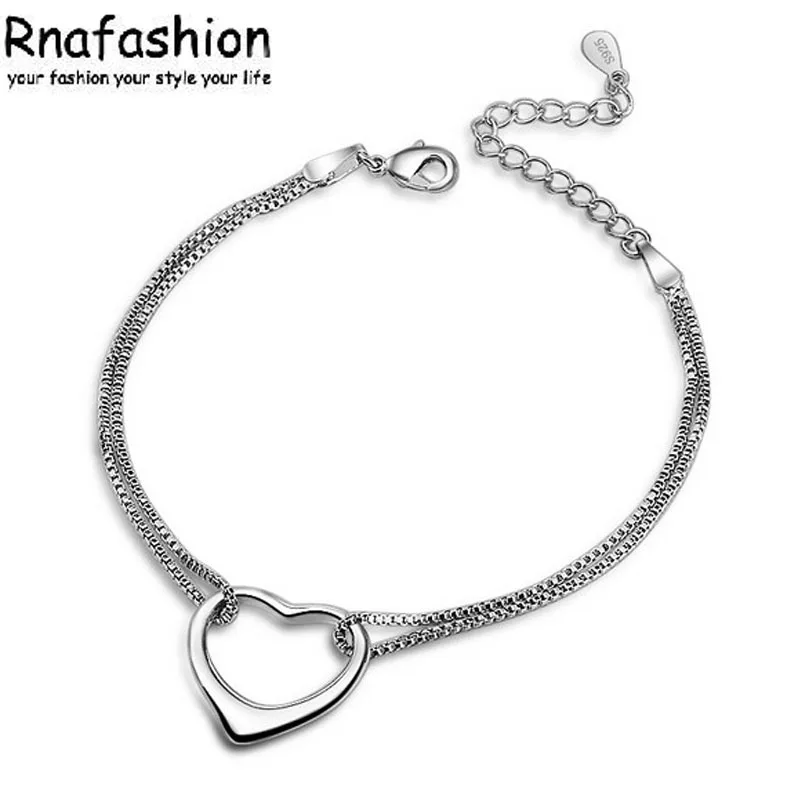 

RNAFASHION Romantic Love Heart 925 Sterling Silver Charm Bracelets & Bangles for Women Lobster Clasp Lover Jewelry