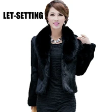 Горячая Распродажа, зимнее меховое пальто, кроличий мех, искусственный Лисий мех, воротник, женское короткое тонкое пальто, большой размер