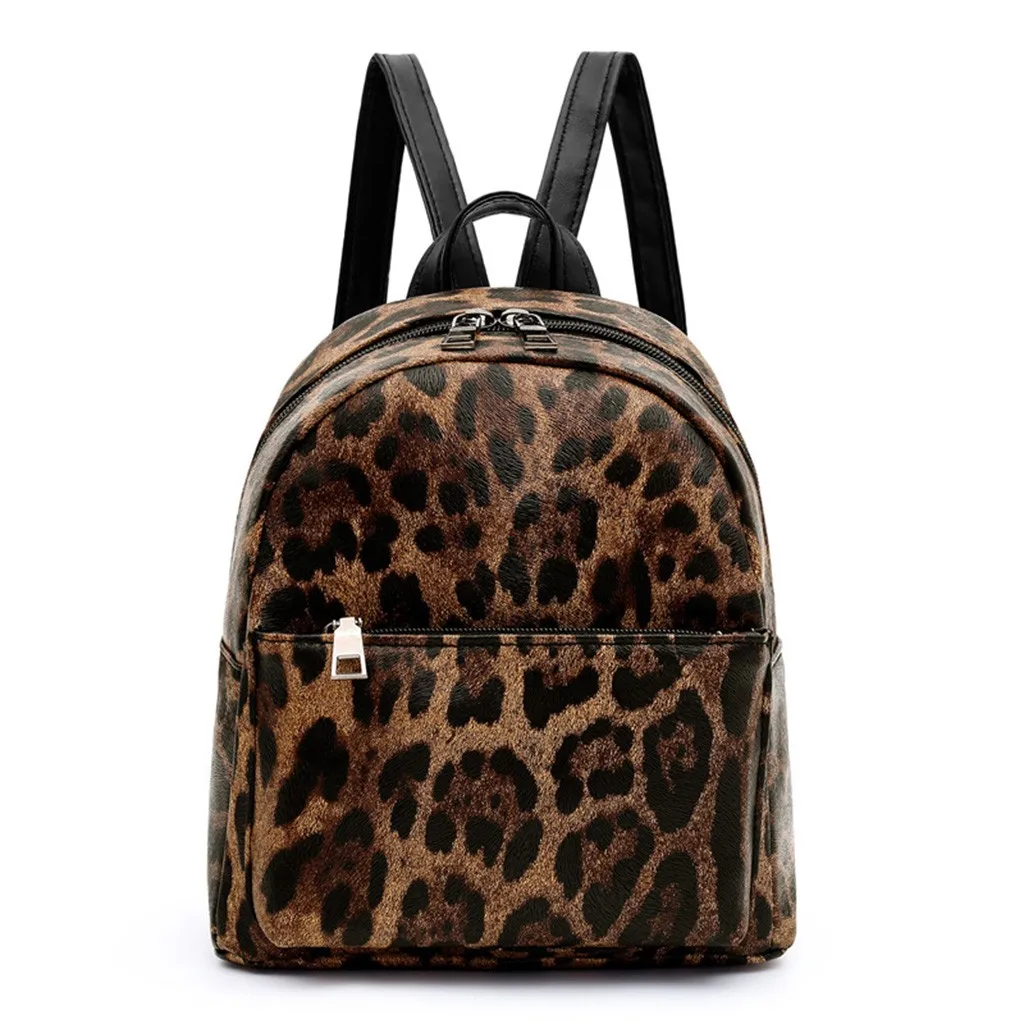 High Quality Leather Leopard Backpack Women School Rucksack College Style Double Shoulder Bags Satchel Backpacks JUNE18