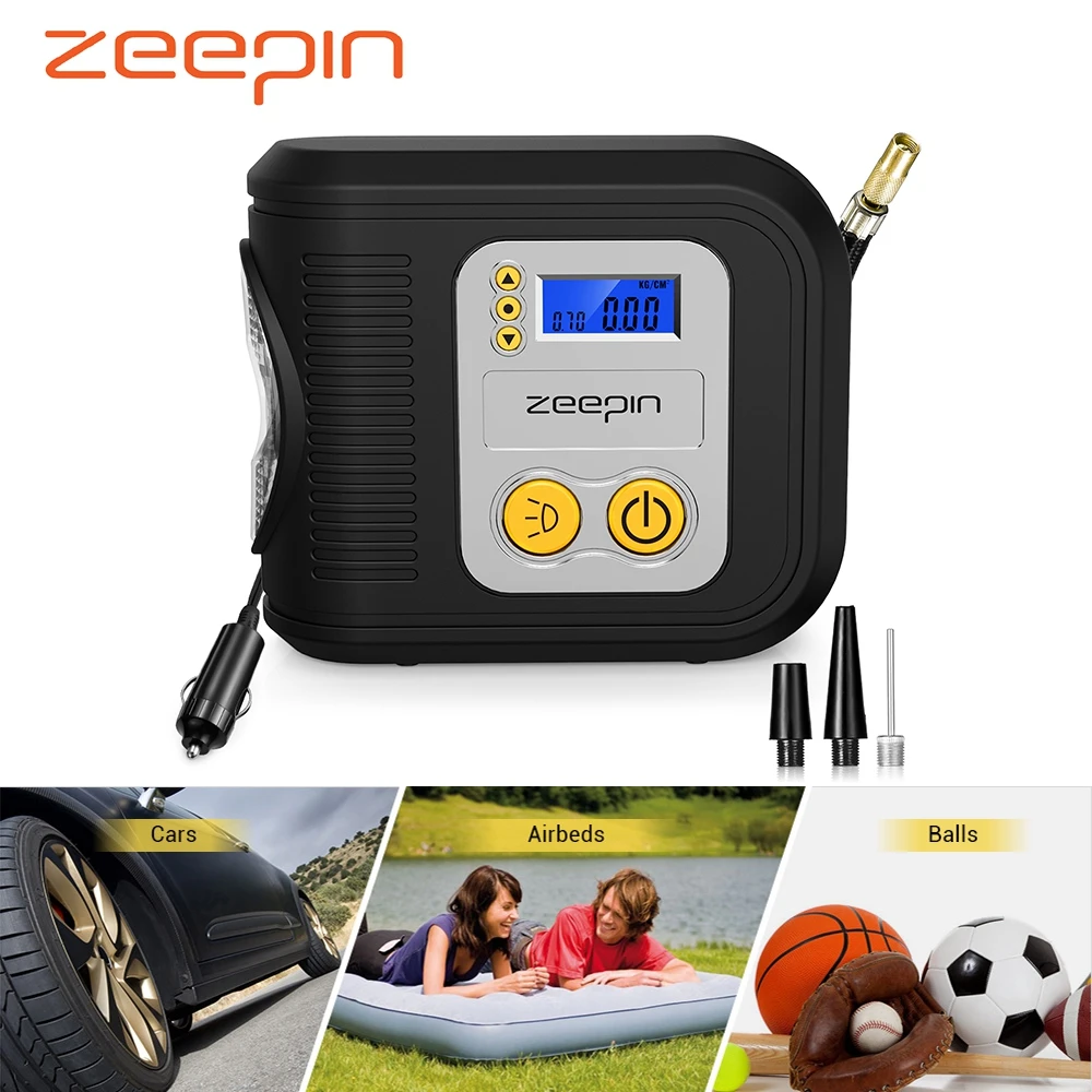 

DC 12V Car Air Compressor Auto Tire Inflatable Pump 150psi 120W Inflator with Tyre Pressure Gauge 3 Nozzles for Camping Air Bed