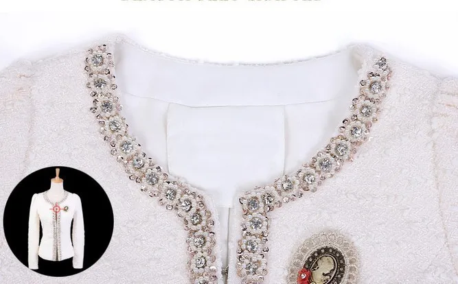 Promo  2018 New Women Autumn-Winter coat short design Elegant Beaded Diamond slim Long sleeve Plus size Sm