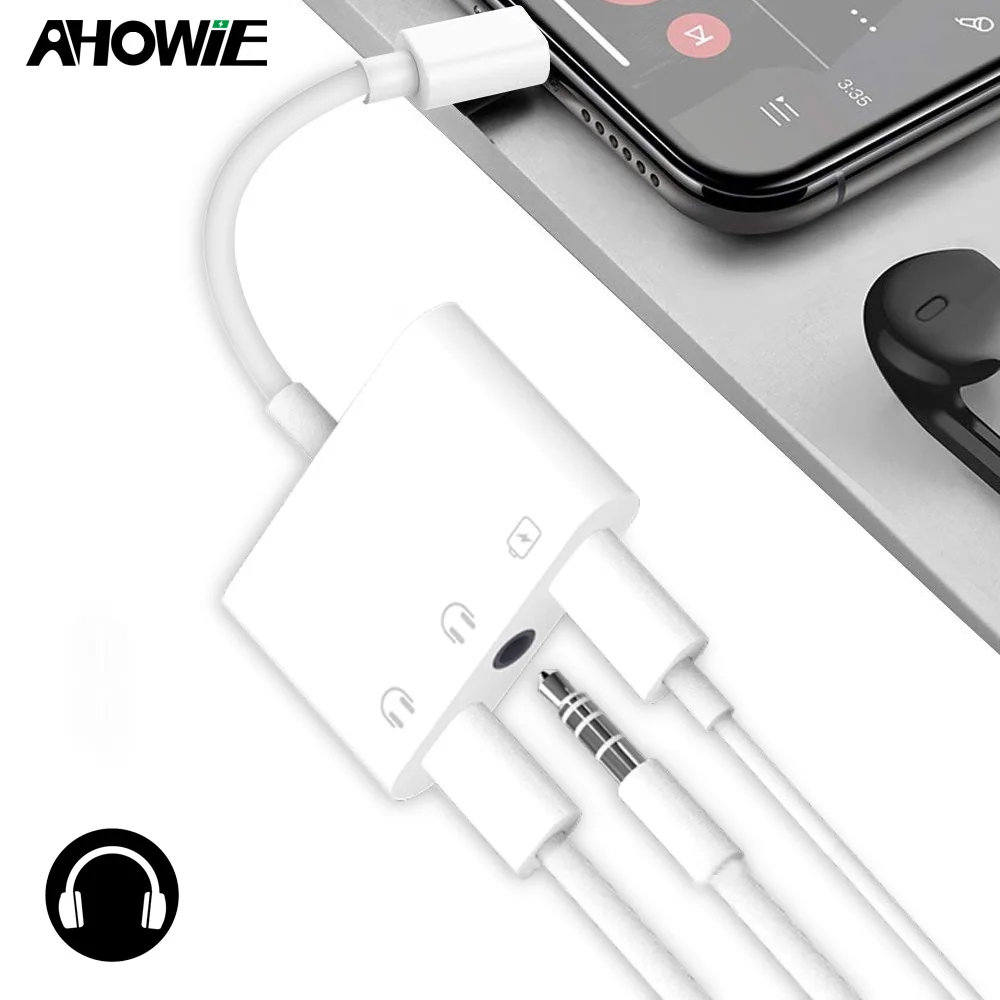 Ahowie двойной разъем для наушников разветвитель для Iphone X XS зарядный кабель 3,5 мм разъем для наушников адаптер для Iphone 8 7 Plus шнур зарядного устройства