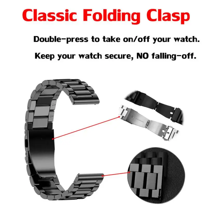 

GENVIVIA Universal Loop Stainless Steel Link Watch Strap Bands Strap Foldover Clasp 20mm/22MM/18MM fitness bracelet amazfit bip