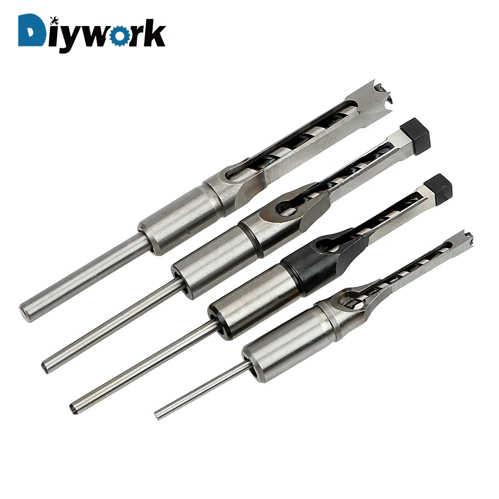 

DIYWORK Woodworking Square Hole Drill Bit 1/2'' 3/8'' 5/16'' 1/4'' High Hardness Cutter Tool HSS Metric Mortising Chisel