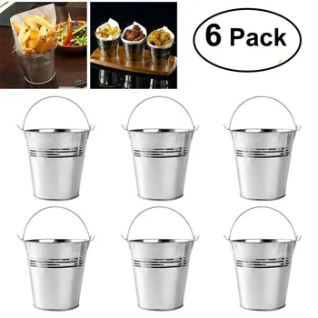 

6pcs 10.5x7.2x10.5cm Mini Tinplate Metal Bucket Icing French Fries Tin Pails Candy Basket Party Supplies