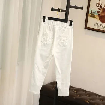 

Black White Plus Size 5XL Cotton Harem Pants Summer Autumn Fashion Hole Womens Pants Elastic Waist Loose Trousers Womens A296