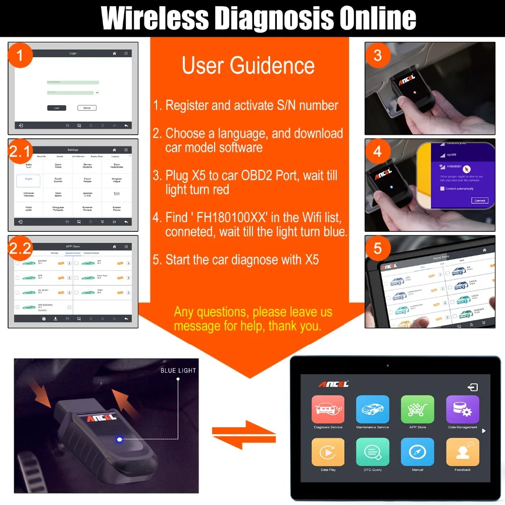 Ancel X5 Pro OBD инструменты для сканирования автомобиля полная система планшет