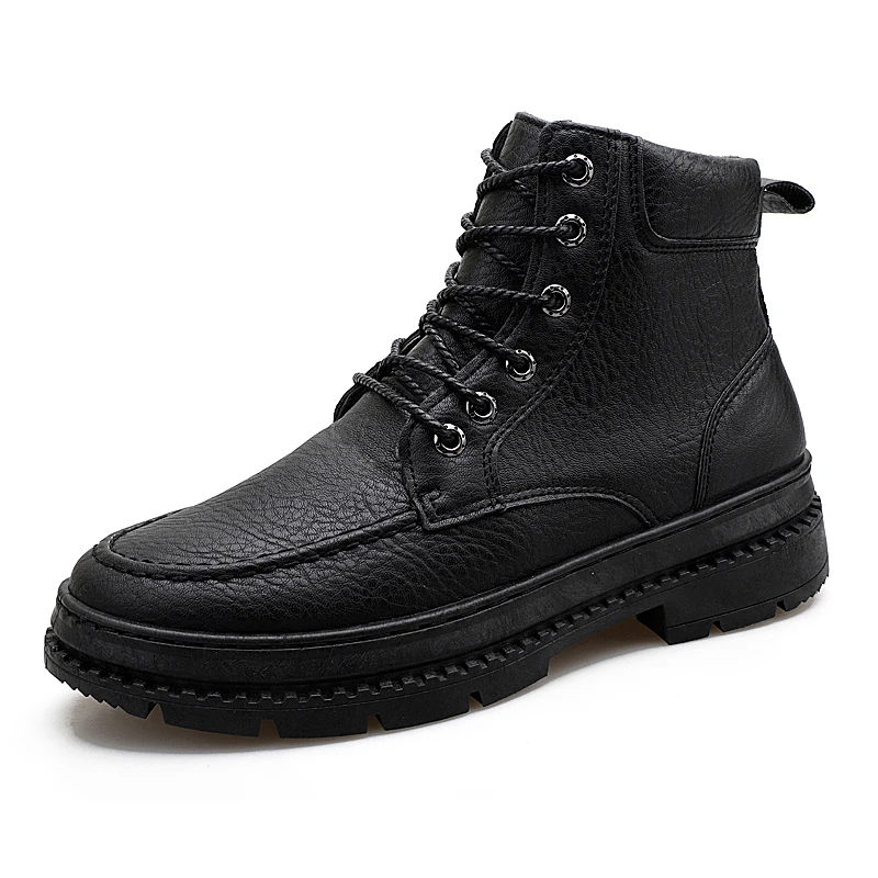 Мужские кожаные ботинки с круглым носком chaussure homme 3 цвета однотонные
