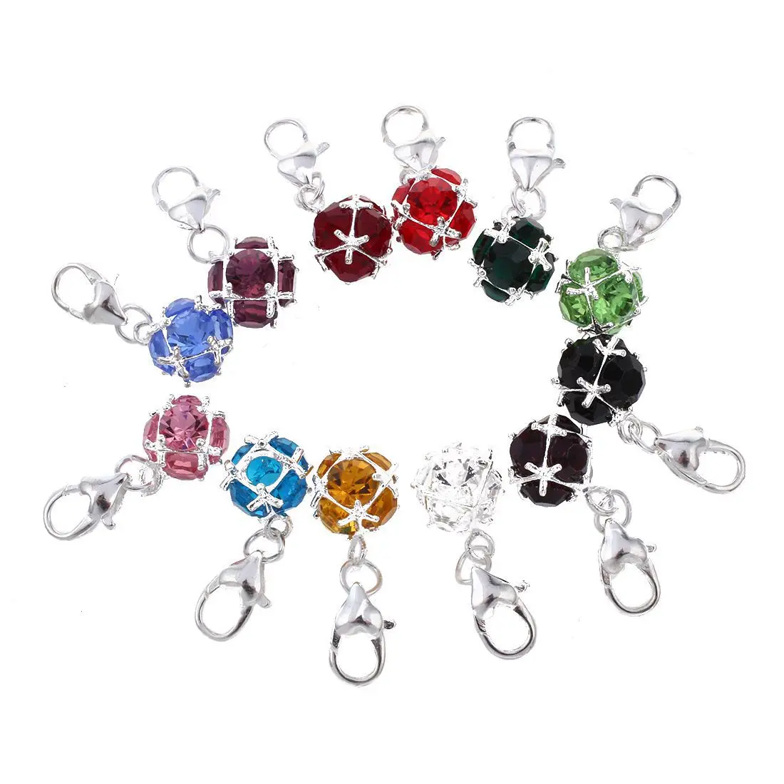 12 Mixed Birthstone Clip On Charm Fit Chain Braceletin Charms from