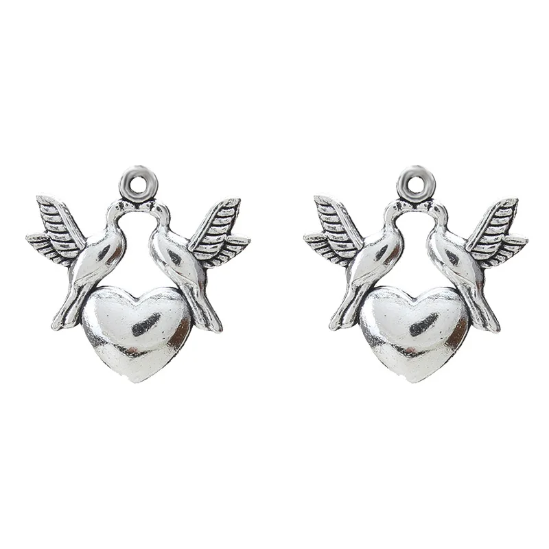 10pcs Alloy Heart Peace Dove Charms Bracelet Necklace Pendant Handmade Vintage Silver Color Charm For Diy Jewelry Making 21 21mm Dove Charms Silver Charmspeace Dove Charm Aliexpress