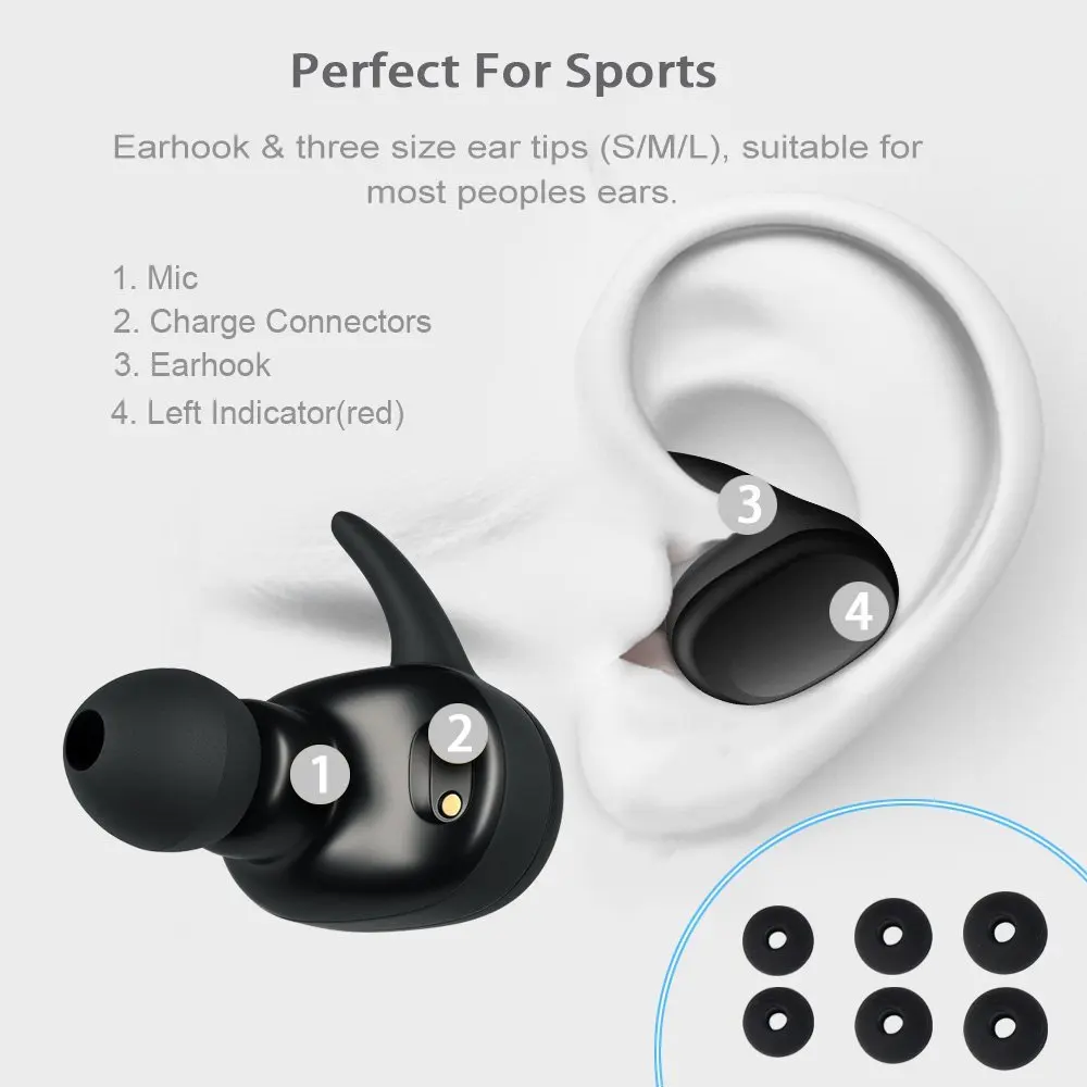 Sago S9100 In-Ear Earphones Wireless Bluetooth earbuds  IPX5 Waterproof with Mic and Touch control for XiaoMi iphone HTC  phones