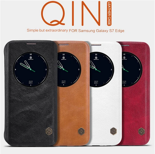Nillkin Qin genuine real Leather Flip case cover For Samsung Galaxy S7 S7 edge Free Tempered