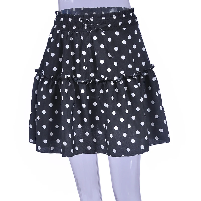 Женские мини-юбки с высокой талией в горошек с драпированными оборками, летние модные свободные юбки, повседневные женские пляжные юбки 6Q2091