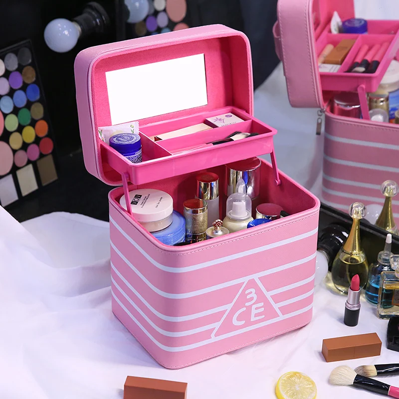 pink 1 layer Для женщин большой Ёмкость косметичка Для женщин косметичка высокое качество женские кожаные органайзер для косметики Роскошные модные сумки для путешествий - Цвет: pink 1 layer