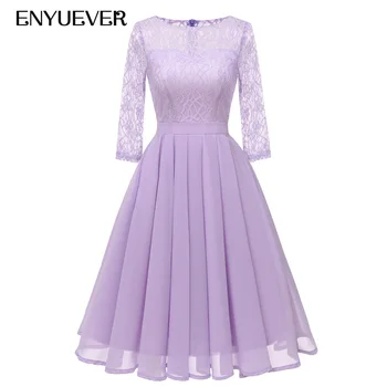

Enyuever Spring Lace Dress Womens Clothing 3/4 Sleeve Swing Tunic Vestidos Vintage Robe Elegant Evening Party Dress Formal Jurk