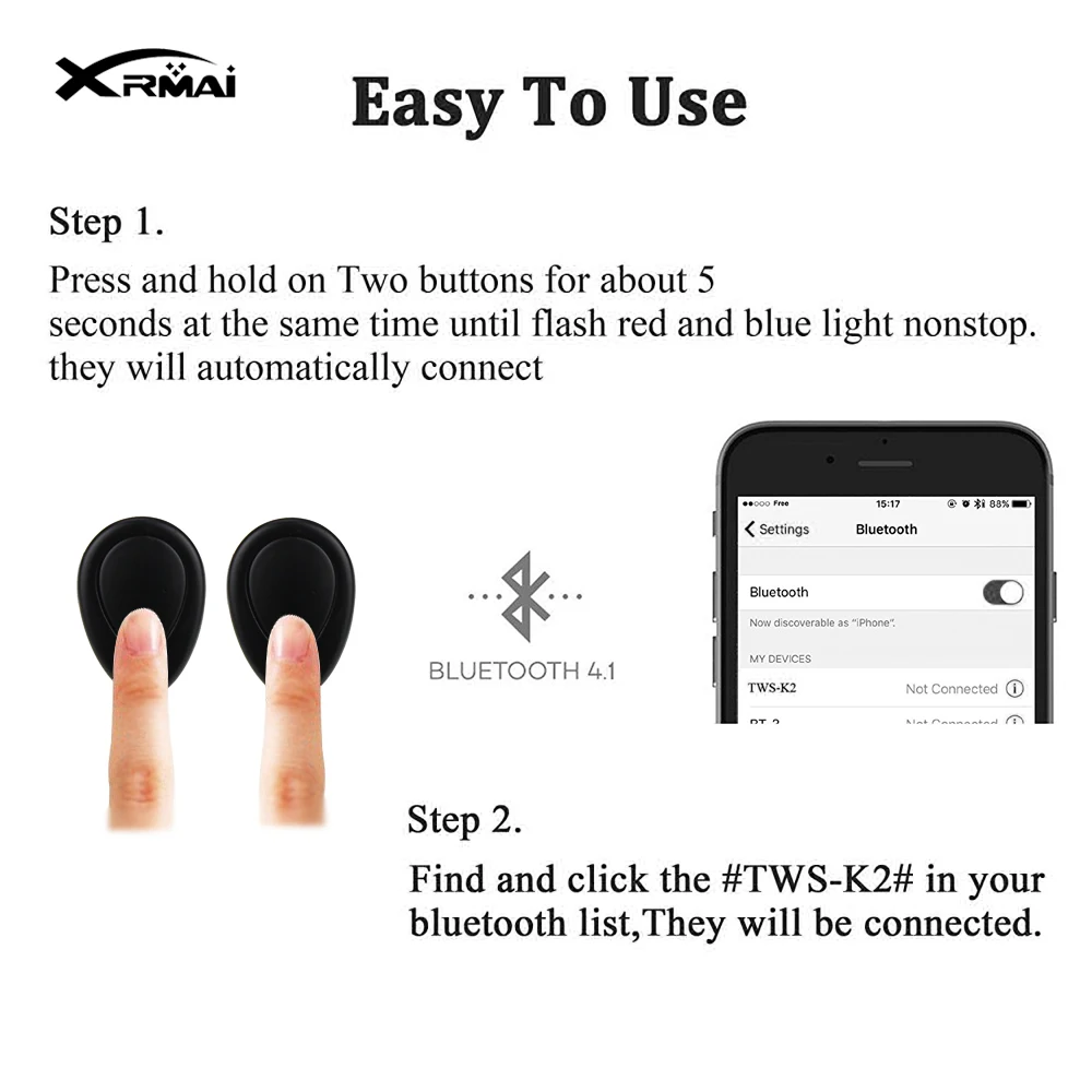 Xrmai K2 TWS беспроводные Bluetooth наушники стерео бинауральные спортивные наушники-вкладыши Встроенный микрофон с зарядкой мини-коробка