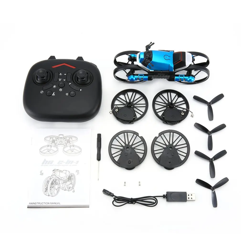 

H6 2-in-1 Folding RC Drone & Motorcycle Vehicle Multi-functional Folding Aircraft Vehicle 6-axis Quadcopter Toy