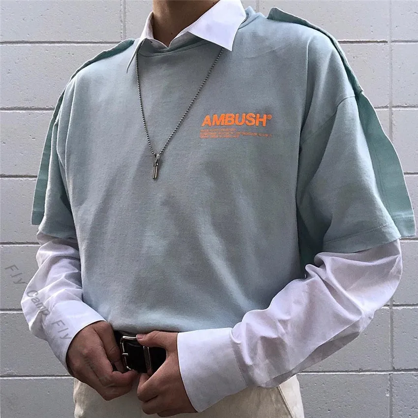 

AMBUSH Fin T-shirt 19SS Men Summer Spring AMBUSH Graphic Print Cotton T-shirts Loose Oversize Colors Style Chain Reflective Tee