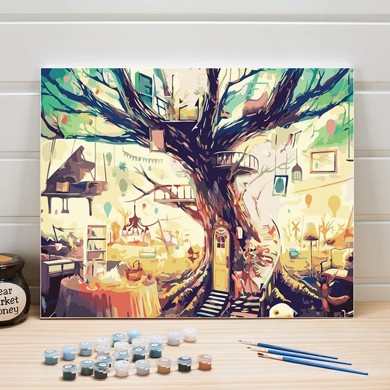 

DIY Paint By Number Canvas Abstract Tree Pictures Painting Digital Module Color Arts For Living Room Wall Decoration 40x50cm Set